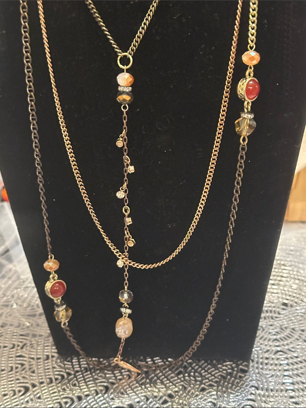 New 40 Inch Multi-Layered Gold Chain Statement Necklace Beads Fringe Boh - Picture 3 of 4